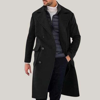 New Men Custom Made Wool Trench Coat - Winter Warm Solid Pocket Woolen Coat Men's Thick Coat Men's Mid Length Trench | Blue Rolls