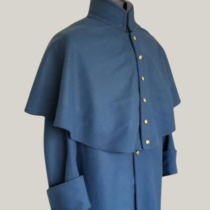 Victorian Wool Cloak - Blue Inverness Cape Coat - Civil War Military Cape, Historical Reenactment, Gothic Winter Coat
