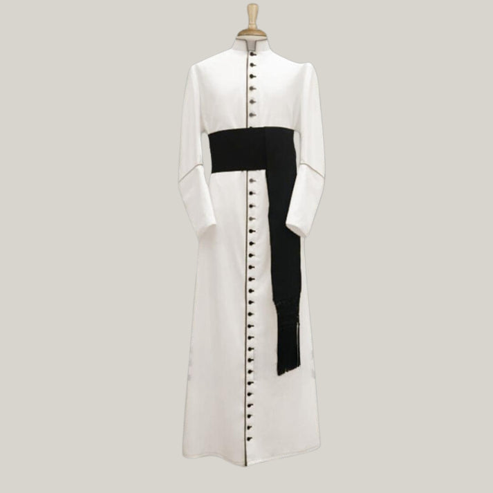 Clergy Robe, - Roman Cassock - Custom Size Traditional Priest Vestment, Catholic Church Apparel (Black, Red Trim)