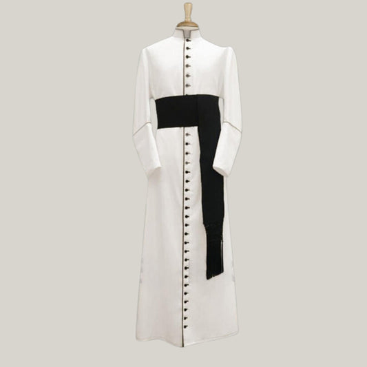 Clergy Robe, - Roman Cassock - Custom Size Traditional Priest Vestment, Catholic Church Apparel (Black, Red Trim)