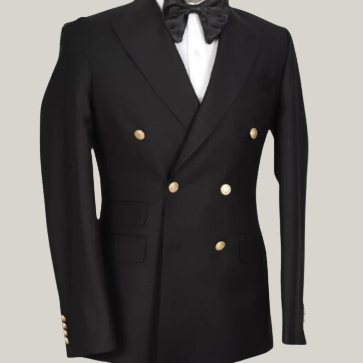 Handmade Double Breasted Black Color Men’s Suit, Golden 6 Button, Slim Fit, Classic Wear Men's Suit Blue Rolls Bespoke