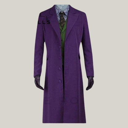 Limited Edition - Custom Dark Knight Joker Long Coat - Long Purple Wool Joker Overcoat Men's Cosplay Wool Coat Long | By Blue Rolls Bespoke