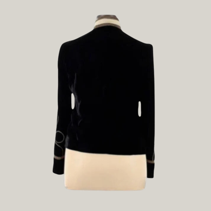 New Vintage Inspired Women's Velvet Military Jacket Double Breasted Blazer (Black) - Gold Tone Military Style
