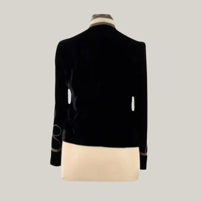 New Vintage Inspired Women's Velvet Military Jacket Double Breasted Blazer (Black) - Gold Tone Military Style