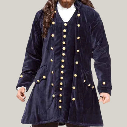 Blue Rolls Presents Men's Deluxe Pirate Admiral Coat - Inspired by Pirates of the Caribbean, for a commanding buccaneer look
