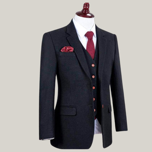 New Premium Men's tailored suit | 3-piece suit | black tweed | Alfie Solomons | Peaky Blinders | Thomas Shelby