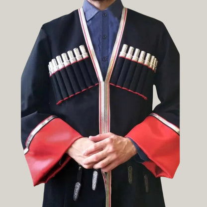 Brand New Traditional Chokha Cossack &Caucasus Men Custom Black Wool Coat