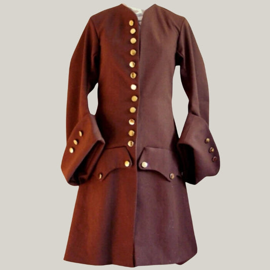 New Merchant Gentleman's Dark Brown wool custom fit Coat - Custom Made Vintage Fashion with Elegant Design - Rocco Colonial Aristocrat
