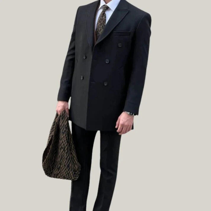 Double breasted Coat, Wool Coat, Slimfit Black Coat, Winter Long Coat, Gift For Men, Gift For Him, Long Casual Coats Men