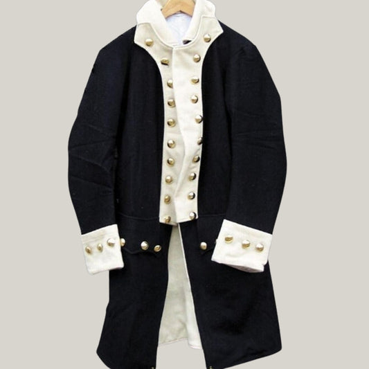 New George Washington Uniform - Black - white Wool, Continental Army Coat - Custom Size, Hamilton Jacket | Blue Rolls Bespoke