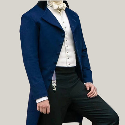 New Men's Blue Wool Regency Coat – Colin Bridgerton Inspired Victorian Tailcoat