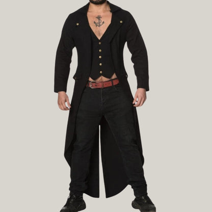 New Men Black Cotton Halloween Tailcoat - Gothic Steampunk Tailcoat, Banned Men's Zone Out Jacket, Gothic Tailcoat