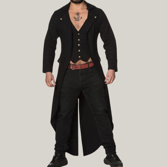 New Men Black Cotton Halloween Tailcoat - Gothic Steampunk Tailcoat, Banned Men's Zone Out Jacket, Gothic Tailcoat