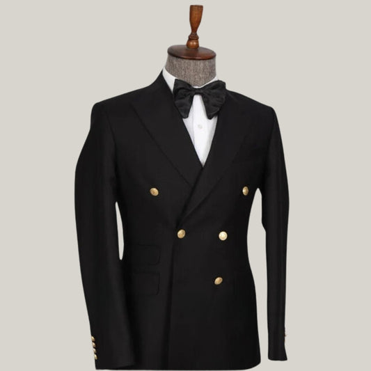 Handmade Double Breasted Black Color Men’s Suit, Golden 6 Button, Slim Fit, Classic Wear Men's Suit Blue Rolls Bespoke