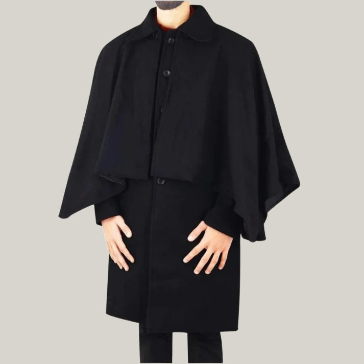 Men's Inverness Cape - Black - Christmas Inverness coat, Men's Christmas coat -  100% Wool