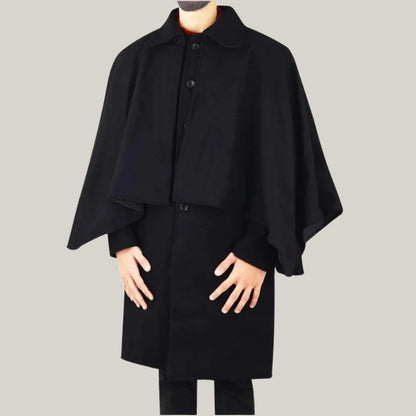 Men's Inverness Cape - Black - Christmas Inverness coat, Men's Christmas coat -  100% Wool