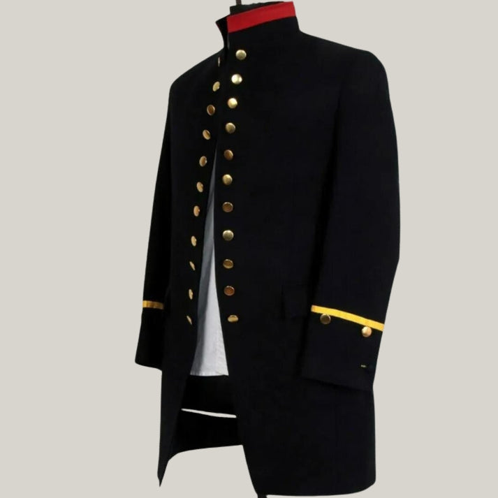 New Men's Pirate Coat - Custom Made Wool, Historical Reenactment, Cosplay, Formal Occasions, Black Military | Blue Rolls