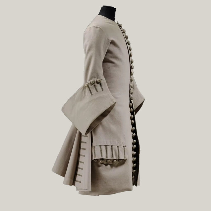 New Men's Military White Long Frock Coat – Off-White Wool Coat with Button Closure