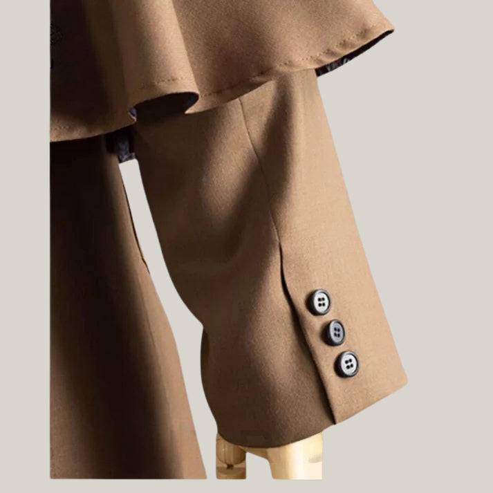 New Edition - Herrenmantel Cape - Men's Victorian Inverness Cape Coat | Garrick Coachmen Style | Beige/Grey Wool - Formal Slim