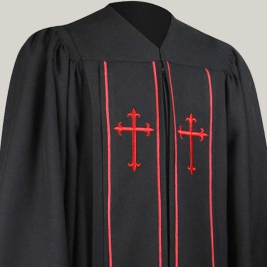 Handmade Clergy Robe -  New Men’s Black Pulpit Robe with Red Trim Clergy Robe, Men Church Attire Robe, Custom Made Church Robe | Blue Rolls