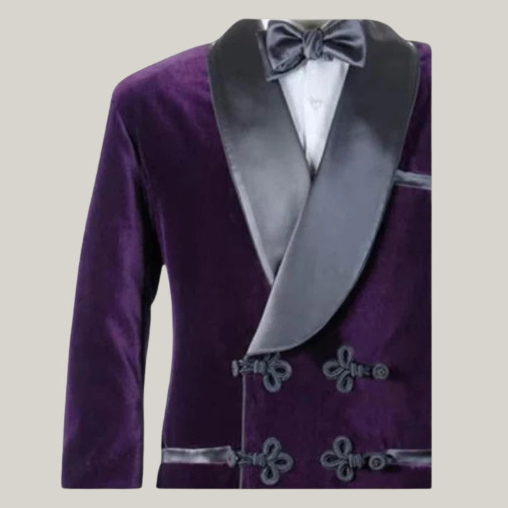 A Formal new Men's Purple Velvet Smoking Jacket Wedding Party - Wear - Dinner Blazer - Frog Coat