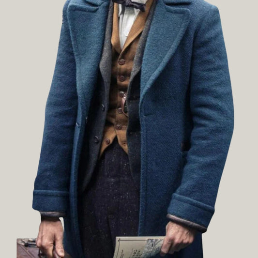 Limited Edition Men Jacket-Life Of Armor Chamber Coat-Steampunk Jacket - Blue Wool Coat - Long Coat