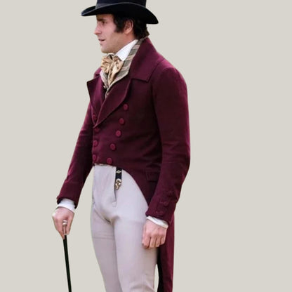 New Men Regency Style, Maroon Wool Military Tailcoat, Mr. Darcy Tailcoat, Regency Tailcoat, Custom made Tail Coat