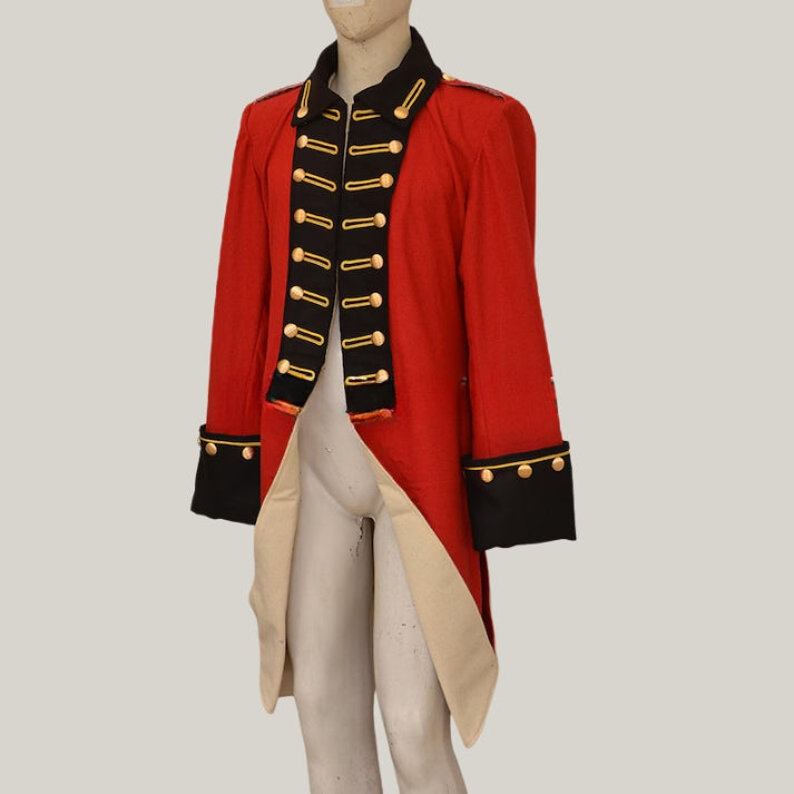 New British Army Red Golden Turn Back Blue Cuffs Wool Jacket British War Jacket, Single-Breasted Military Coat