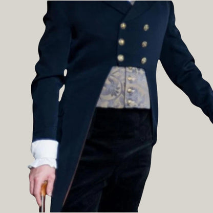 New Men Blue Men's Custom Victorian Period British Double Breasted Wool Regency 1800's coat - Victorian Style Men Tailcoat