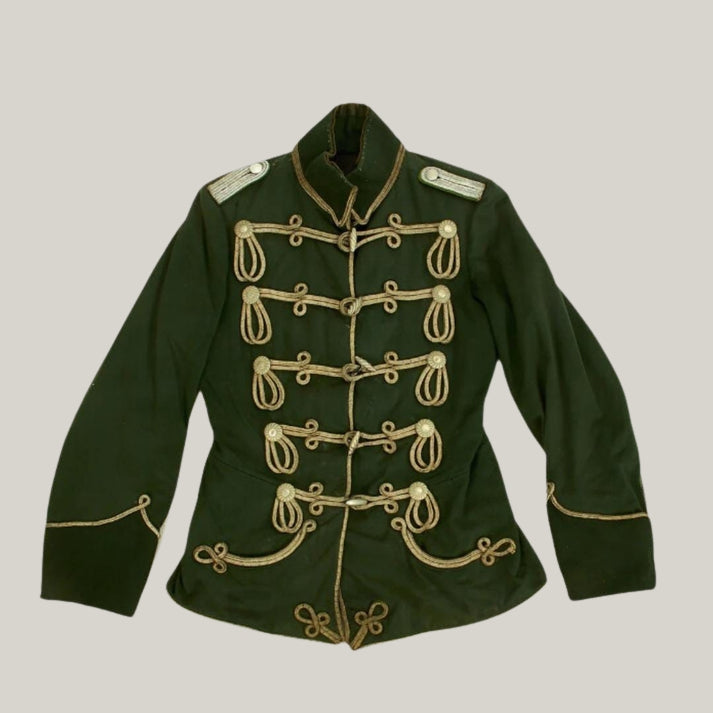 New Imperial German WWI Hussars Atilla Green Dress Jacket - Brand New Mens Hussar Military Uniform | Blue Rolls Bespoke