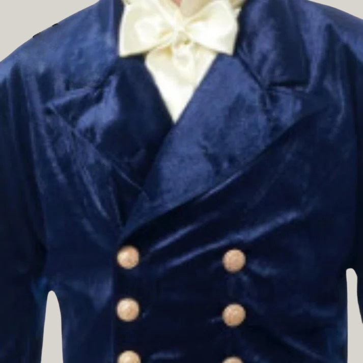 Cosplay Bridgeton Men's Brand New Men's Dark Blue Velvet 18th Century Style tail coat, Regency Tail Coat | Blue Rolls Bespoke