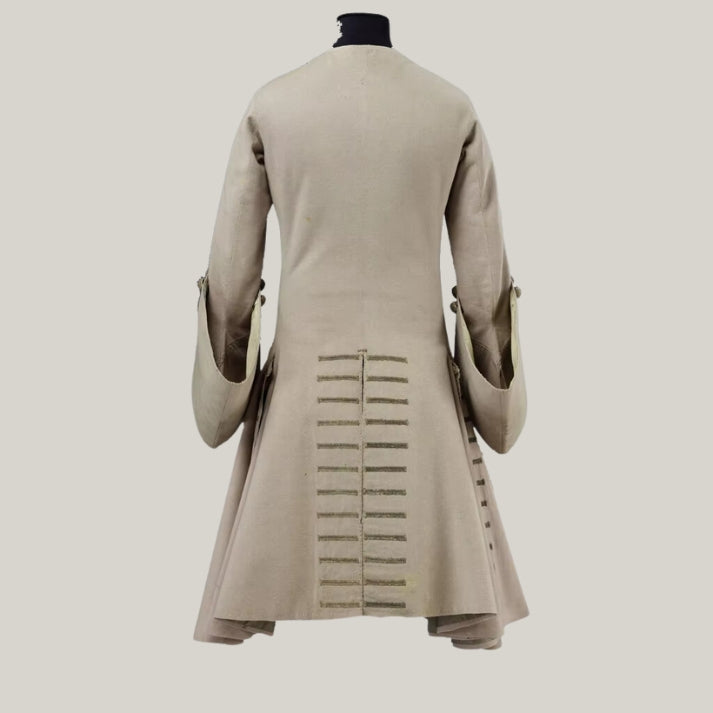 New Men's Military White Long Frock Coat – Off-White Wool Coat with Button Closure