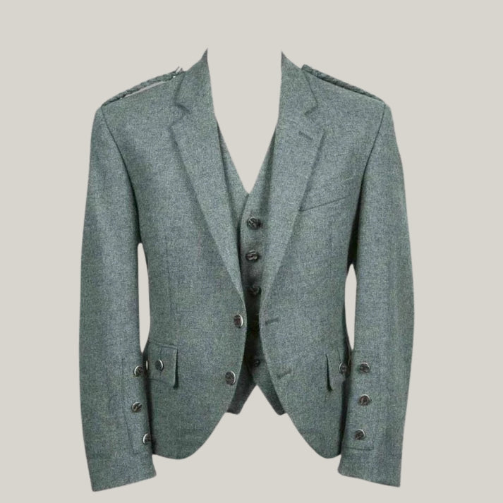 New Lovat Green Wool Blazer | Scottish Traditional, Custom Made - Argyle Kilt Jacket - GREEN SCOTTISH  JACKET