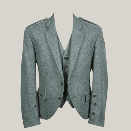 New Lovat Green Wool Blazer | Scottish Traditional, Custom Made - Argyle Kilt Jacket - GREEN SCOTTISH  JACKET