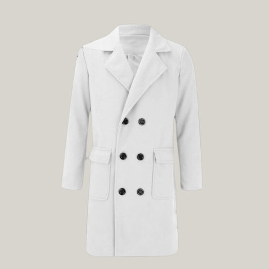 New Men Custom Made Wool Trench Coat - Winter Warm Solid Pocket Woolen Coat Men's Thick Coat Men's Mid Length Trench | Blue Rolls