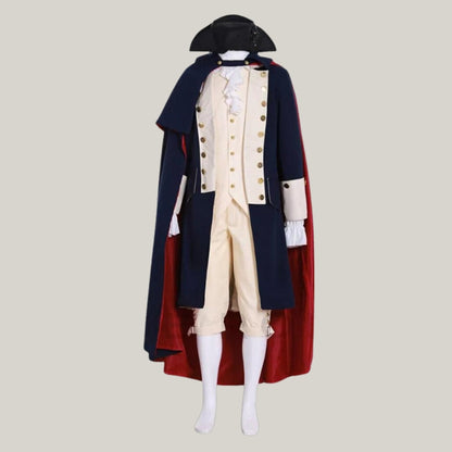 New George Washington Uniform, Navy Blue - Off White Wool Men - 1770s American Revolution War Jacket, Halloween Costume, Cosplay| Blue Rolls