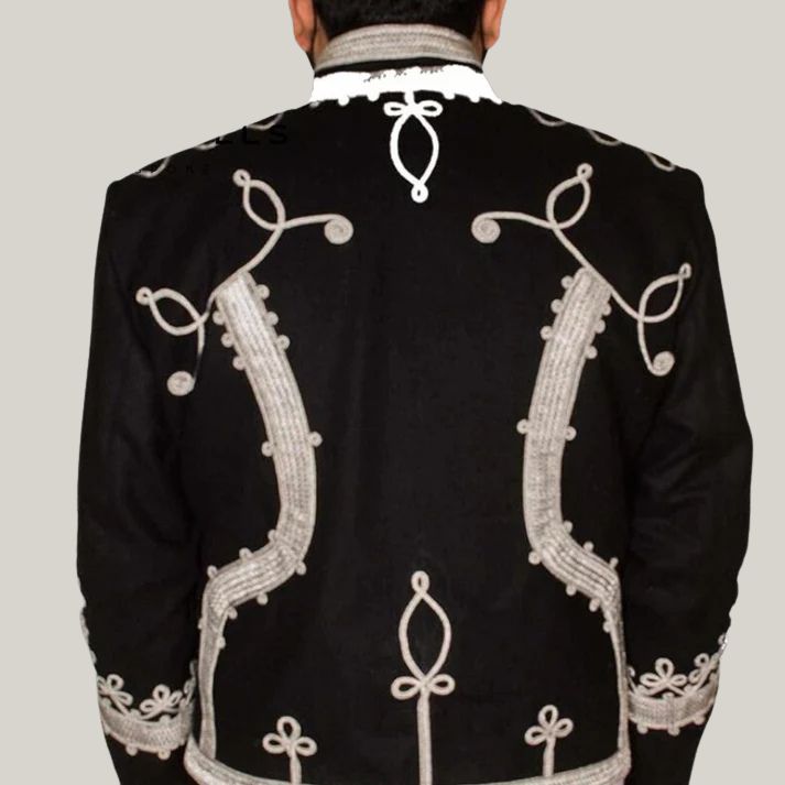 Men's Military Hussar jacket for men black wool with silver braiding detailing's | Unique design | Blue Rolls Bespoke