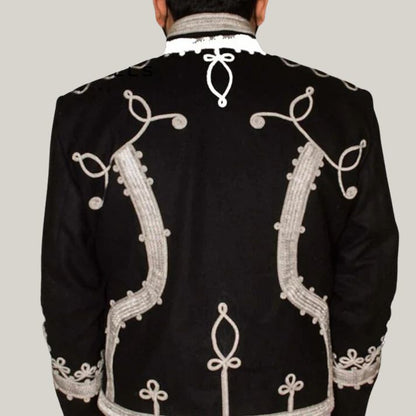 Men's Military Hussar jacket for men black wool with silver braiding detailing's | Unique design | Blue Rolls Bespoke