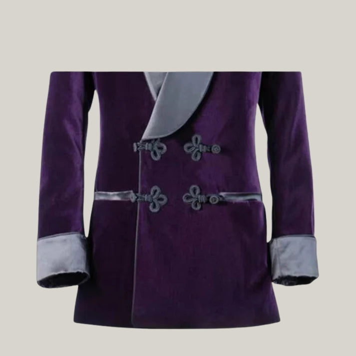 A Formal new Men's Purple Velvet Smoking Jacket Wedding Party - Wear - Dinner Blazer - Frog Coat