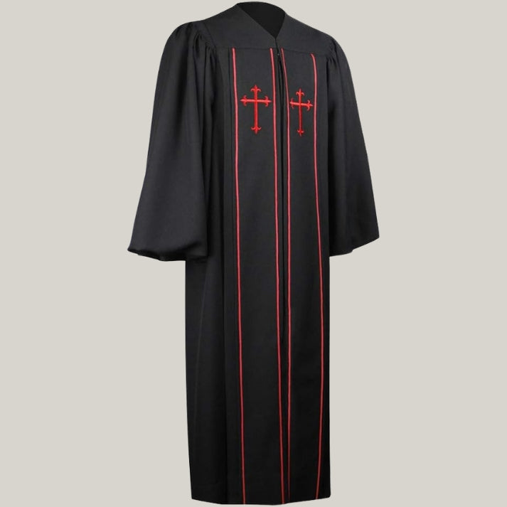 Handmade Clergy Robe -  New Men’s Black Pulpit Robe with Red Trim Clergy Robe, Men Church Attire Robe, Custom Made Church Robe | Blue Rolls
