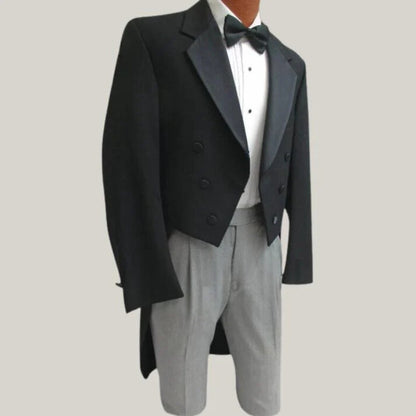 Hand Made - Men's Black Tuxedo Tailcoat Long Tails Wool Formal | Wedding Coat | Bespoke Tail Coat By Blue Rolls
