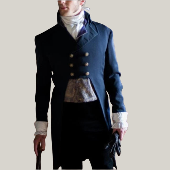 New Men Blue Men's Custom Victorian Period British Double Breasted Wool Regency 1800's coat - Victorian Style Men Tailcoat