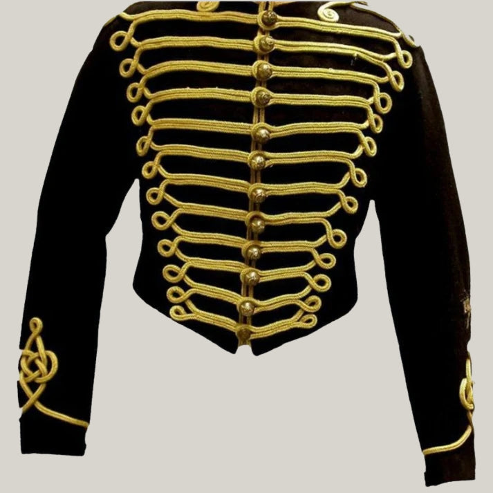 New Men's French Jacket With Heavy Gold Braided Jacket, Black wool coat - Hussar jacket