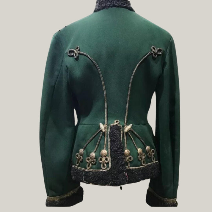 New Premium  Men's Hussar Military Uniform - Green Wool Jacket for Officer of the Life Guards Grodno Hussars with Fur Detailing