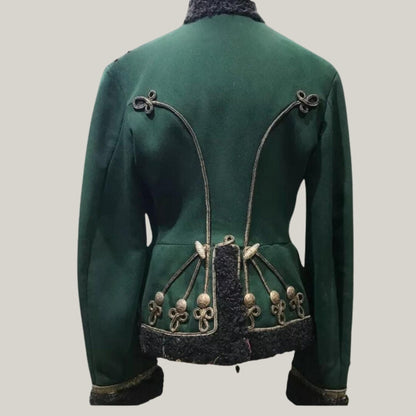 New Premium  Men's Hussar Military Uniform - Green Wool Jacket for Officer of the Life Guards Grodno Hussars with Fur Detailing