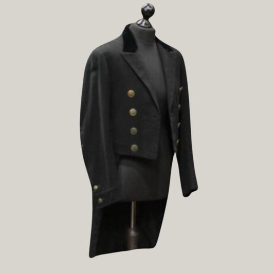Redingote flambant neuve datant de 1840-1850 - Col en velours noir - Manteau en laine sur mesure - Habit historique - Veste unisexe