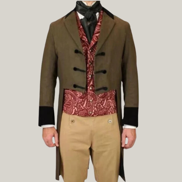 Brown Historical Emporium Men's Velvet Trimmed Sovereign Regency Tailcoat, Military Tailcoat, Colin Bridgerton - Victorian Style Hand Made