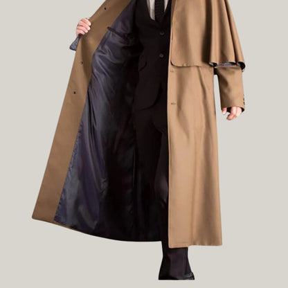 New Edition - Herrenmantel Cape - Men's Victorian Inverness Cape Coat | Garrick Coachmen Style | Beige/Grey Wool - Formal Slim