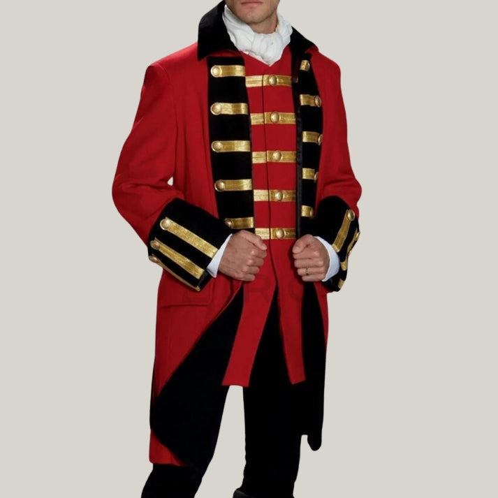 Handmade Men's Red Stylish Pirate Coat - Buccaneer Pirate Coat | Blue Rolls