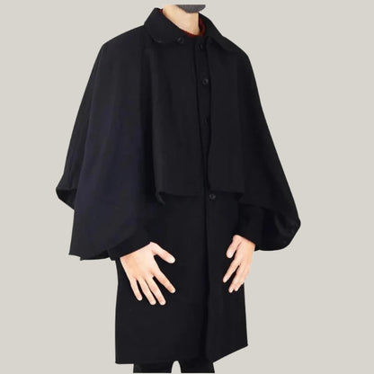 Men's Inverness Cape - Black - Christmas Inverness coat, Men's Christmas coat -  100% Wool